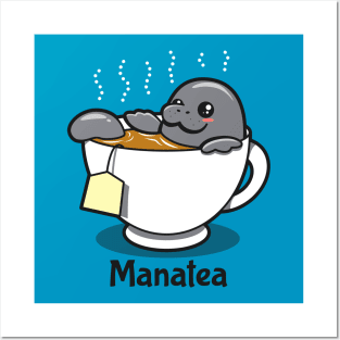 Manatea Cute Kawaii Funny Original Manatee Cartoon For Tea Drinkers Posters and Art